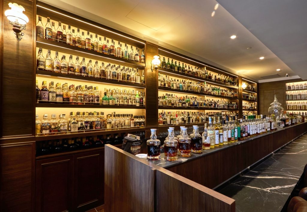 The impressive display of the whisky collection at The Auld Alliance.